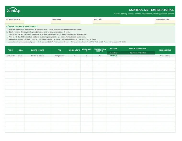 Vista previa del formato de control de temperaturas