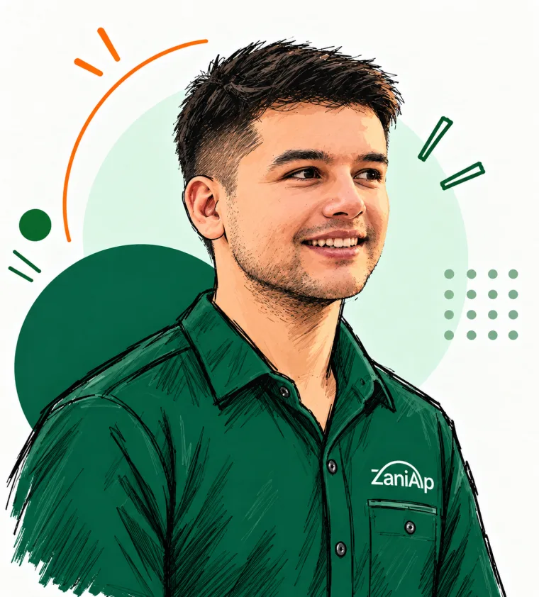 Retrato ilustrado de Oscar Moreno, responsable de producto y tecnología de ZaniAp