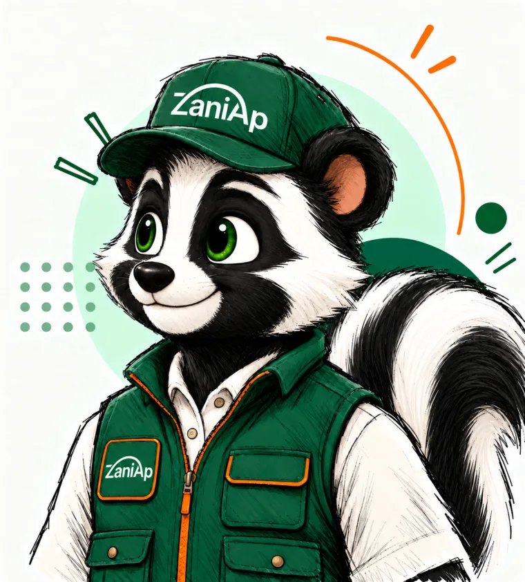 Zani, el zorrillo mascota de ZaniAp, con gorra y chaleco de inspector